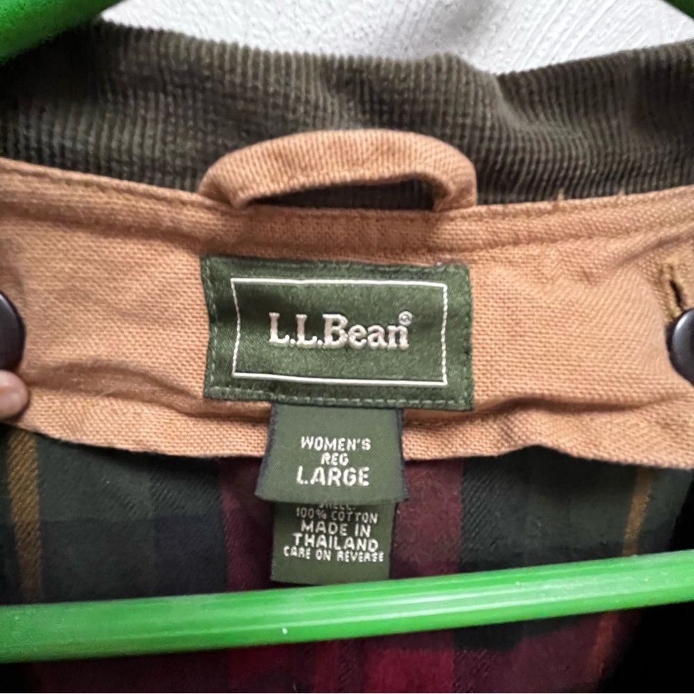 L.L. Bean Brown Canvas Jacket with Dark Green Corduroy Collar - Picture 8 of 10